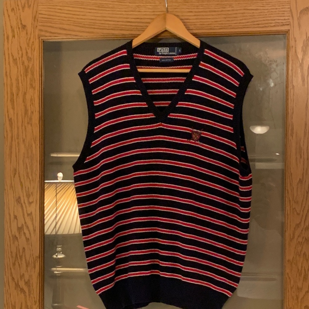 Polo Ralph Lauren Black and Red Striped V-Neck Sweater Vest
